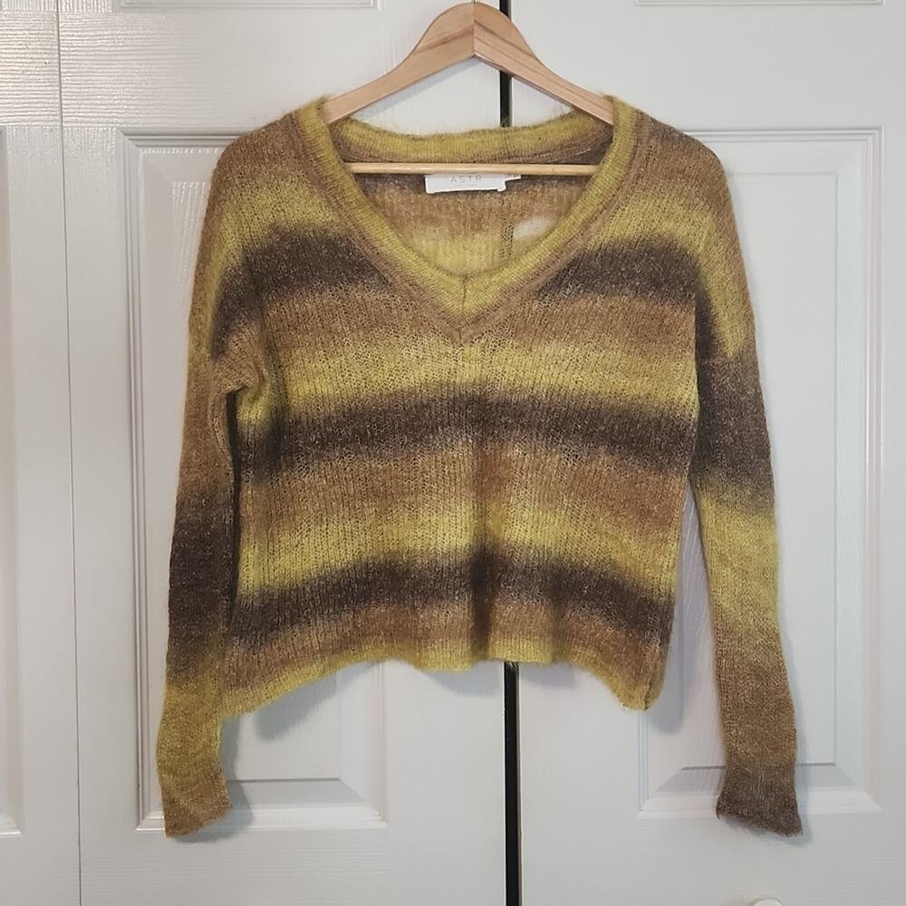 ASTR The Label Women's Brown Tan & Gold Striped Wool Mohair‎ Blend Sweater SM